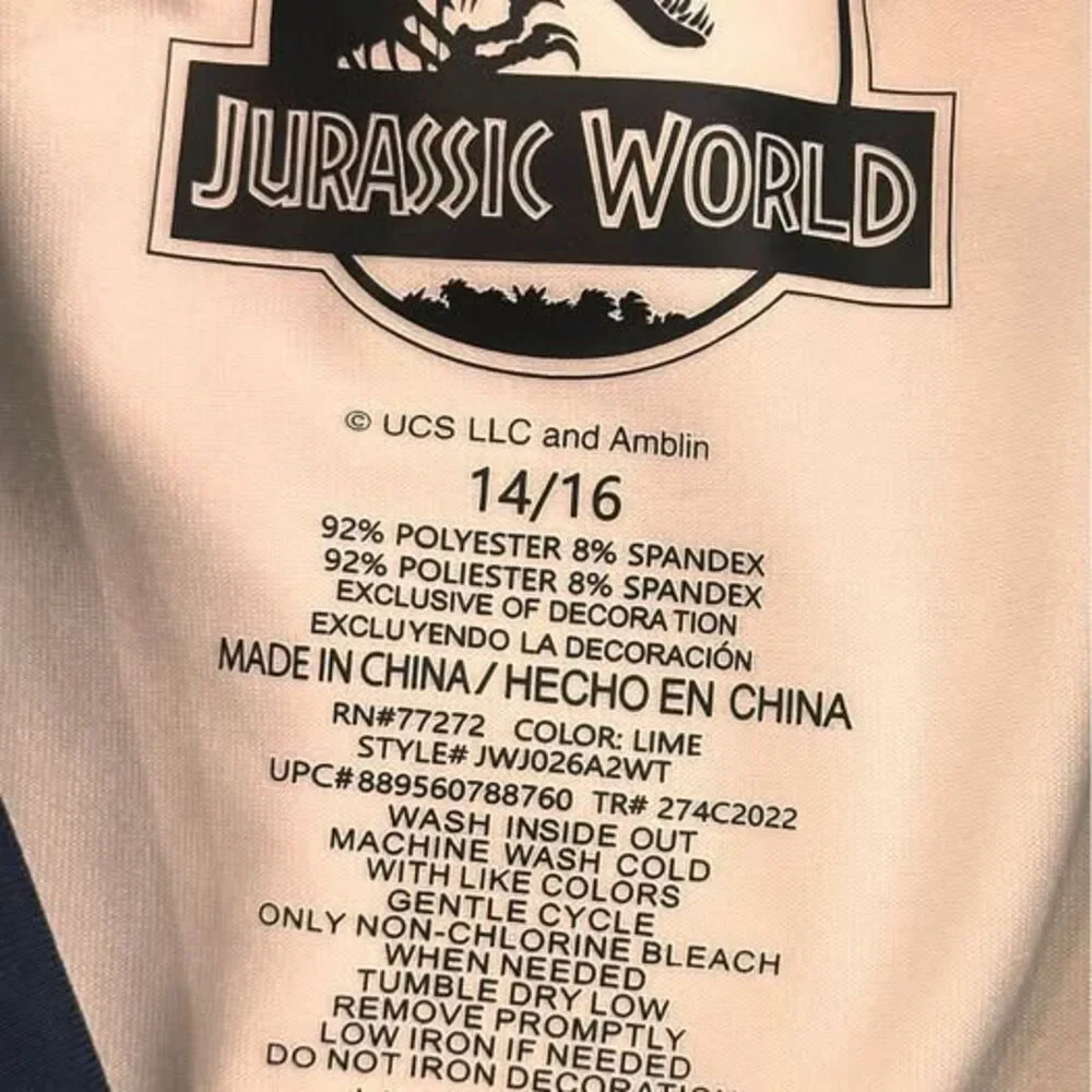 2 pcs Jurassic World Boys Rash guard Size 14/16